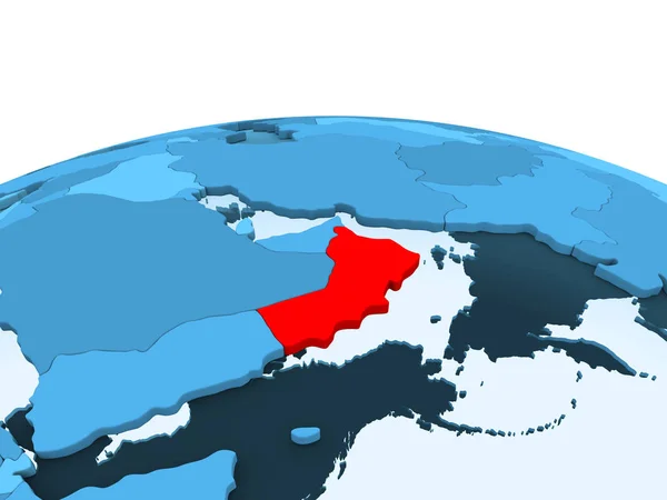 Карта Оман Червоний Колір Синій Політичних Глобусом Допомогою Прозорих Океанів — стокове фото