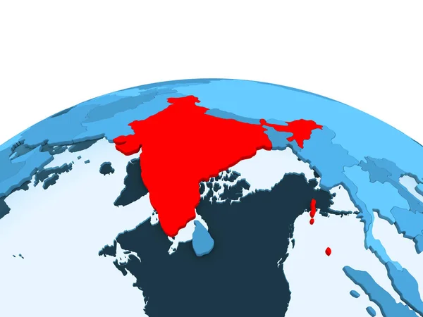 Карта Индии Красном Голубом Политическом Глобусе Прозрачными Океанами Иллюстрация — стоковое фото