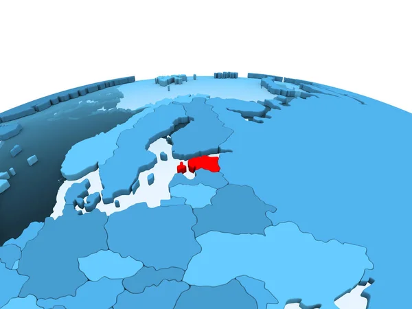 Mappa Dell Estonia Rosso Globo Politico Blu Con Oceani Trasparenti — Foto Stock