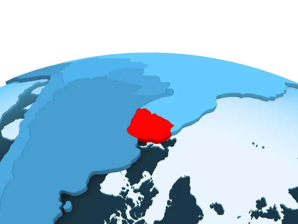 乌拉圭的地图在红色在蓝色政治地球与透明的海洋 — 图库照片