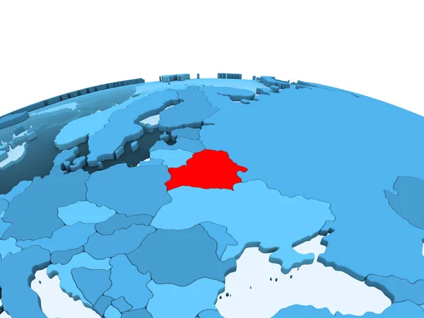 Weißrusslandkarte Rot Auf Blauem Politischem Globus Mit Transparenten Ozeanen Illustration — Stockfoto