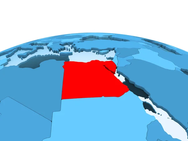 Egyiptom Térkép Piros Kék Politikai Földgömb Átlátható Óceánok Illusztráció — Stock Fotó