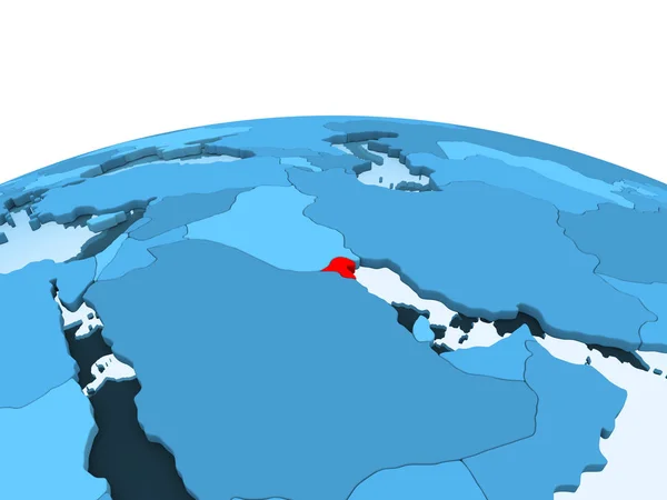 Mapa Kuwait Rojo Sobre Globo Político Azul Con Océanos Transparentes —  Fotos de Stock