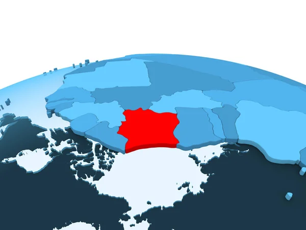 Map Ivory Coast Red Blue Political Globe Transparent Oceans Illustration — Stock Photo, Image