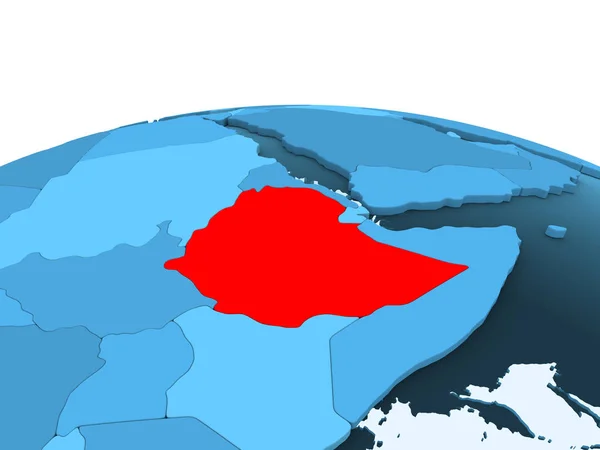 Mapa Etiopie Červené Barvě Modré Politické Zeměkoule Transparentní Oceány Obrázek — Stock fotografie