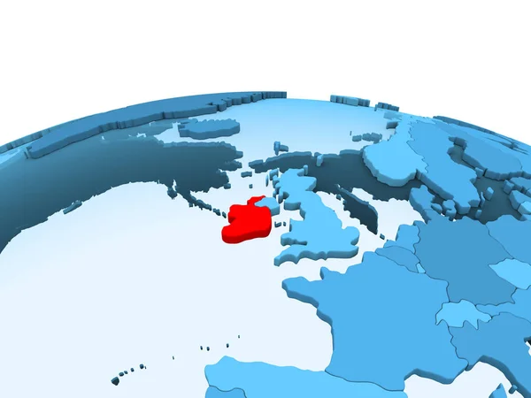Rlanda Haritası Kırmızı Şeffaf Okyanuslar Ile Mavi Siyasi Dünya Üzerinde — Stok fotoğraf