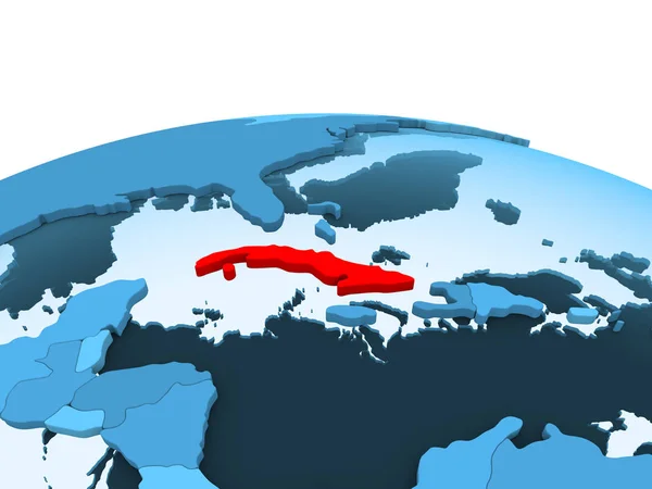 Karta Över Kuba Rött Blå Politiska Jordglob Med Öppet Hav — Stockfoto