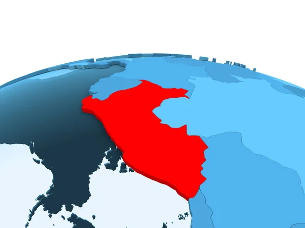 Map Peru Red Blue Political Globe Transparent Oceans Illustration — Stock Photo, Image