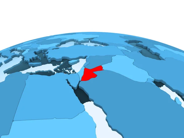透明な海と青い政治世界の赤でヨルダンの地図 イラストレーション — ストック写真