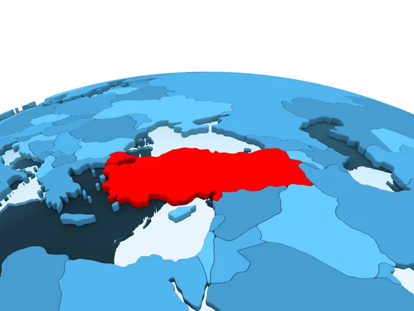 土耳其的地图在红色在蓝色政治地球与透明的海洋 — 图库照片
