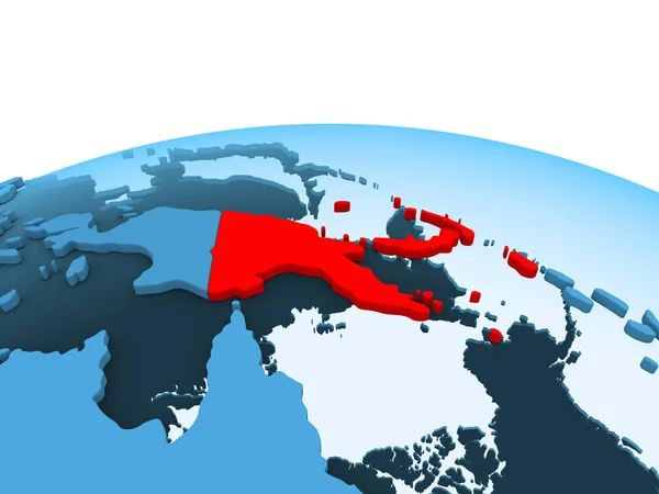 巴布亚新几内亚的地图在红色在蓝色政治地球与透明的海洋 — 图库照片