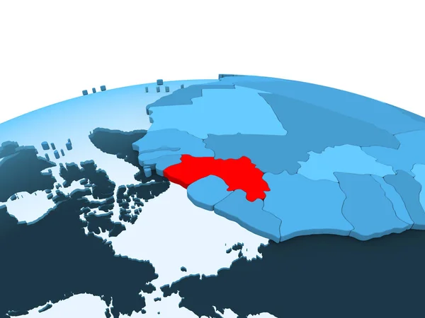 Карта Гвинеи Красном Голубом Политическом Глобусе Прозрачными Океанами Иллюстрация — стоковое фото