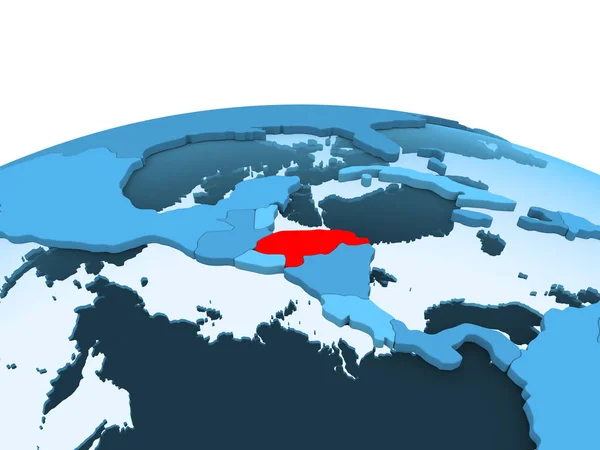 Mapa Honduras Rojo Sobre Globo Político Azul Con Océanos Transparentes —  Fotos de Stock