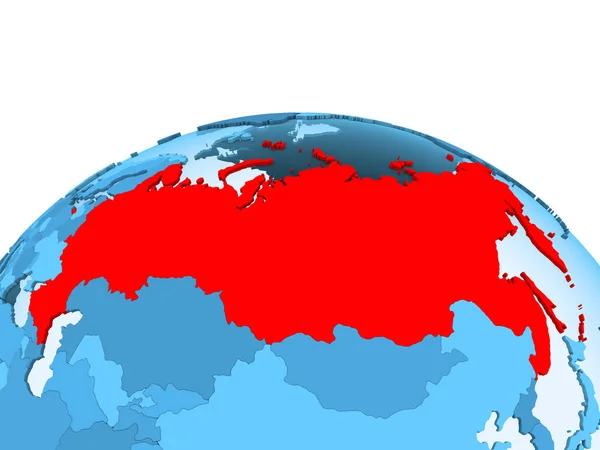 俄国的地图在红色在蓝色政治地球与透明的海洋 — 图库照片