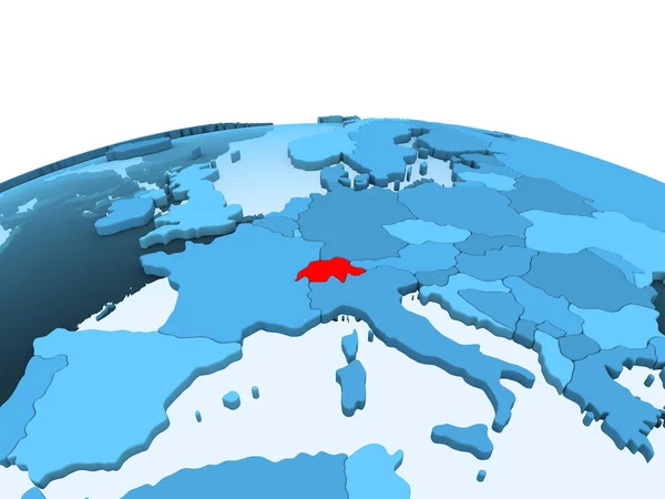 Mapa Suíça Vermelho Globo Político Azul Com Oceanos Transparentes Ilustração — Fotografia de Stock