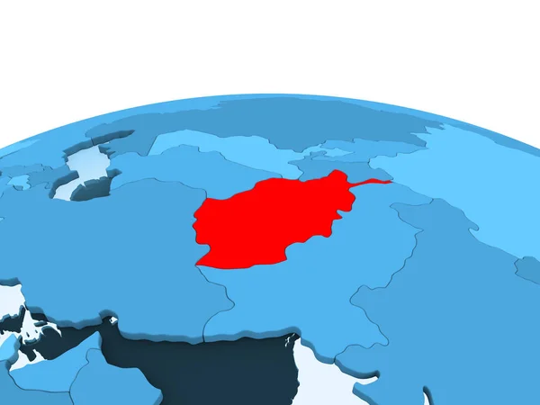 地图阿富汗在红色在蓝色政治地球与透明的海洋 — 图库照片