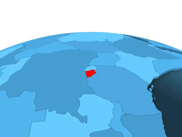 Mapa Burundi Vermelho Globo Político Azul Com Oceanos Transparentes Ilustração — Fotografia de Stock