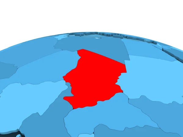 地图乍得在红色在蓝色政治地球与透明的海洋 — 图库照片