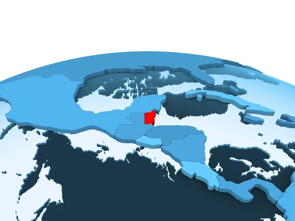 透明な海と青い政治世界の赤でベリーズの地図 イラストレーション — ストック写真