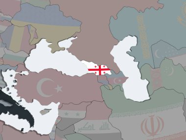 Georgia katıştırılmış bayrak ile siyasi dünya üzerinde. 3D çizim.
