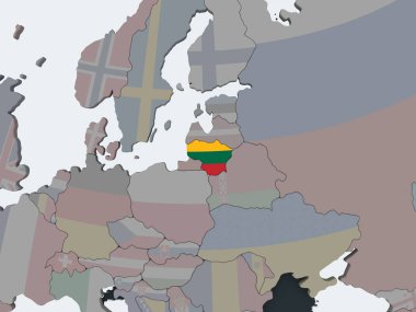 Litvanya katıştırılmış bayrak ile siyasi dünya üzerinde. 3D çizim.