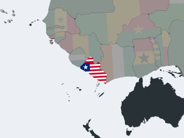 Liberya katıştırılmış bayrak ile siyasi dünya üzerinde. 3D çizim.