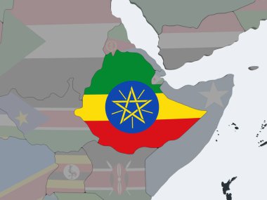 Etiyopya katıştırılmış bayrak ile siyasi dünya üzerinde. 3D çizim.