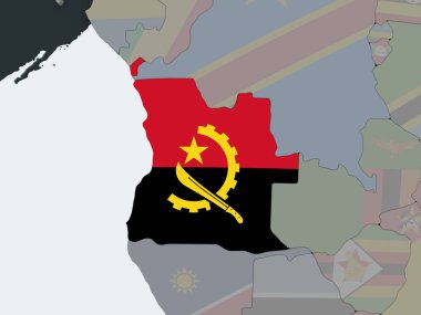 Angola katıştırılmış bayrak ile siyasi dünya üzerinde. 3D çizim.