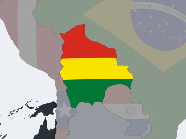 Bolivya katıştırılmış bayrak ile siyasi dünya üzerinde. 3D çizim.