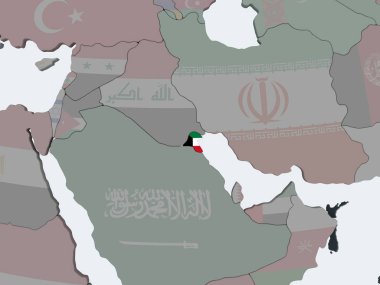 Kuveyt katıştırılmış bayrak ile siyasi dünya üzerinde. 3D çizim.