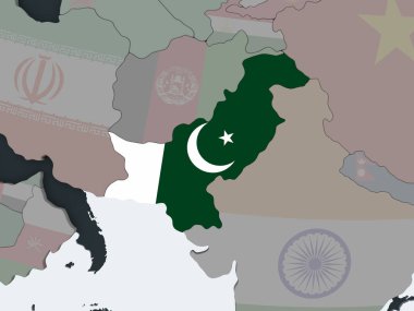 Pakistan katıştırılmış bayrak ile siyasi dünya üzerinde. 3D çizim.