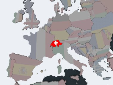 İsviçre katıştırılmış bayrak ile siyasi dünya üzerinde. 3D çizim.