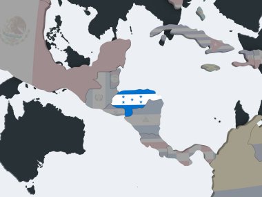 Honduras katıştırılmış bayrak ile siyasi dünya üzerinde. 3D çizim.