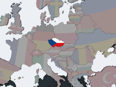 Çek Cumhuriyeti katıştırılmış bayrak ile siyasi dünya üzerinde. 3D çizim.