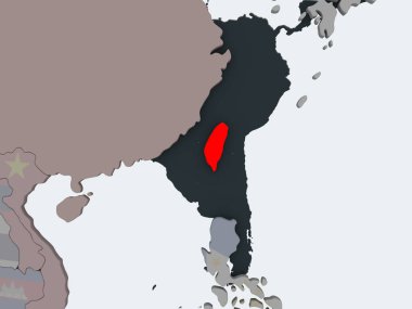 Tayvan katıştırılmış bayrak ile siyasi dünya üzerinde. 3D çizim.