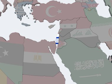 İsrail katıştırılmış bayrak ile siyasi dünya üzerinde. 3D çizim.