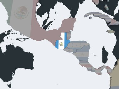 Guatemala katıştırılmış bayrak ile siyasi dünya üzerinde. 3D çizim.