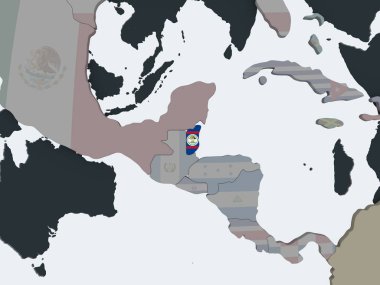 Belize katıştırılmış bayrak ile siyasi dünya üzerinde. 3D çizim.