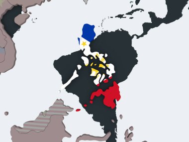 Filipinler katıştırılmış bayrak ile siyasi dünya üzerinde. 3D çizim.