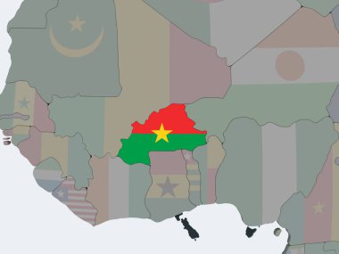 Burkina Faso katıştırılmış bayrak ile siyasi dünya üzerinde. 3D çizim.