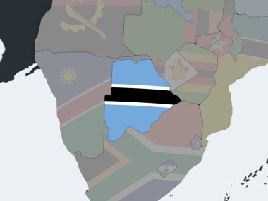 Botsvana katıştırılmış bayrak ile siyasi dünya üzerinde. 3D çizim.