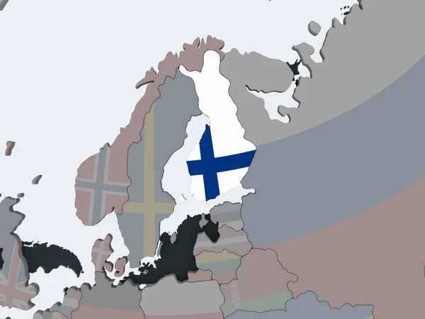 Finlandia Mundo Político Con Bandera Incrustada Ilustración —  Fotos de Stock