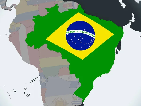 Brasil Globo Político Com Bandeira Embutida Ilustração — Fotografia de Stock