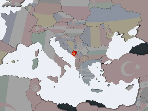 Montenegro Auf Politischem Globus Mit Eingebetteter Flagge Illustration — Stockfoto
