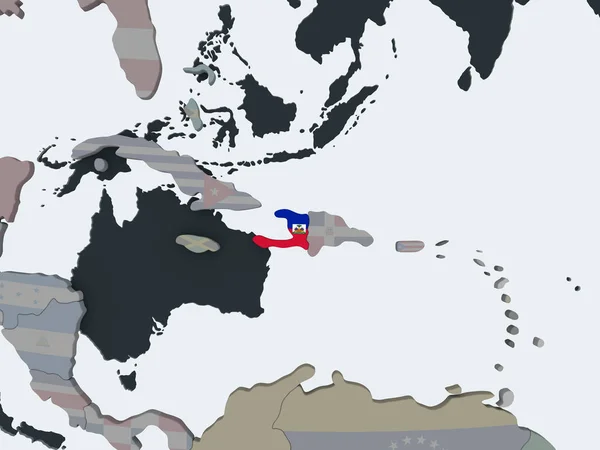 임베디드 플래그와 세계에 아이티입니다 일러스트 — 스톡 사진