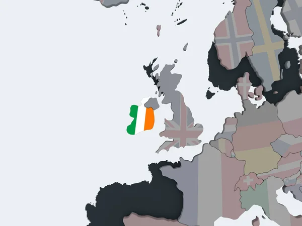 Ireland on political globe with embedded flag. 3D illustration.