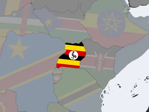 Uganda Mundo Político Com Bandeira Embutida Ilustração — Fotografia de Stock