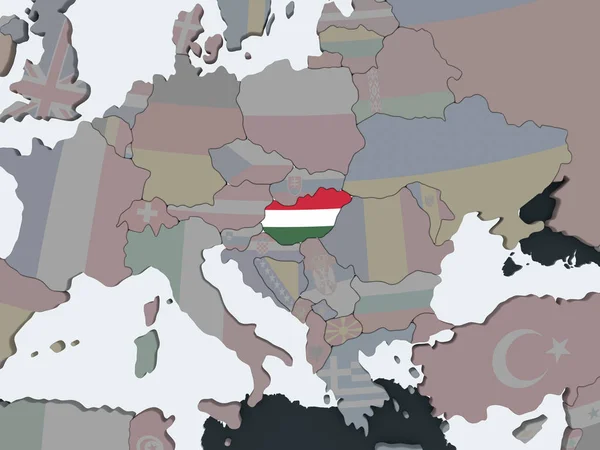 ハンガリー埋め込みフラグと政治の世界に イラストレーション — ストック写真