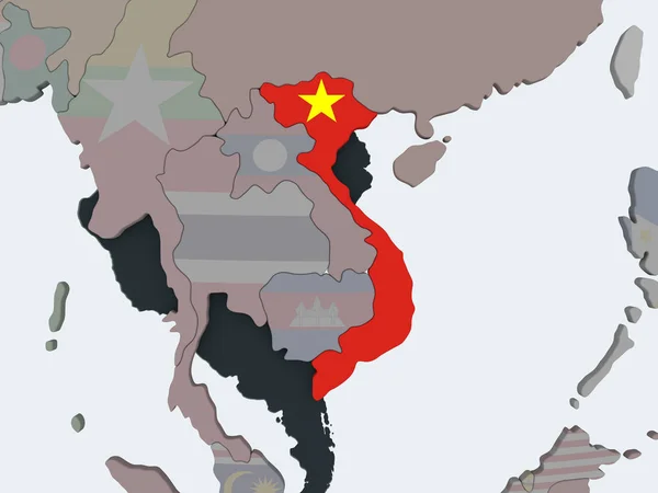 Єтнам Політичні Глобусом Допомогою Вбудованих Прапор Ілюстрація — стокове фото