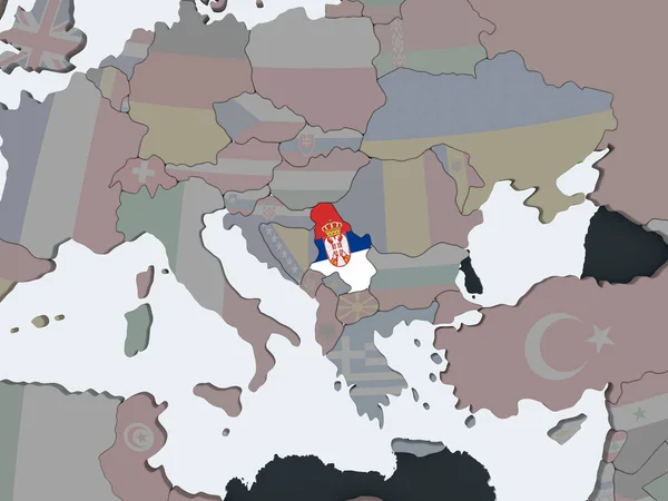 Szerbia Politikai Globe Beágyazott Zászló Illusztráció — Stock Fotó